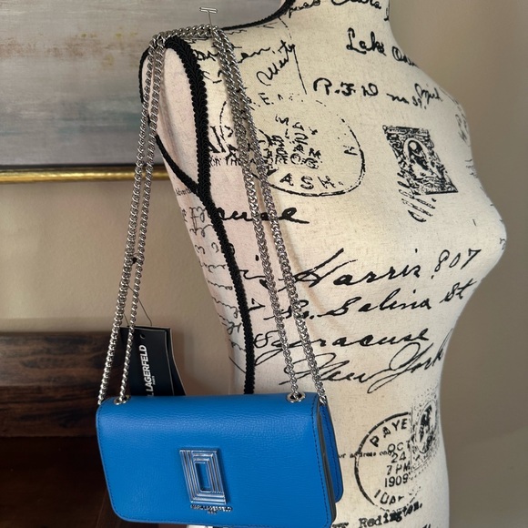 Karl Lagerfeld NWT MSRP $128 Blue Leather Shoulder Bag - Picture 8 of 11
